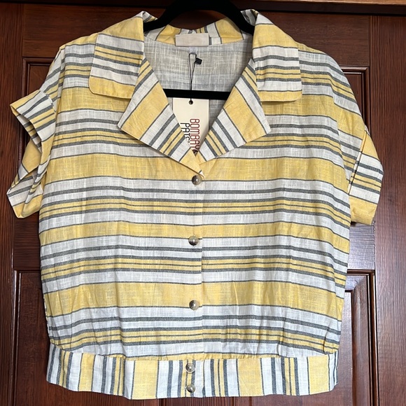 BOMBAY WESTSIDE STRIPE Crop Button Up Blouse Size M - Picture 1 of 8